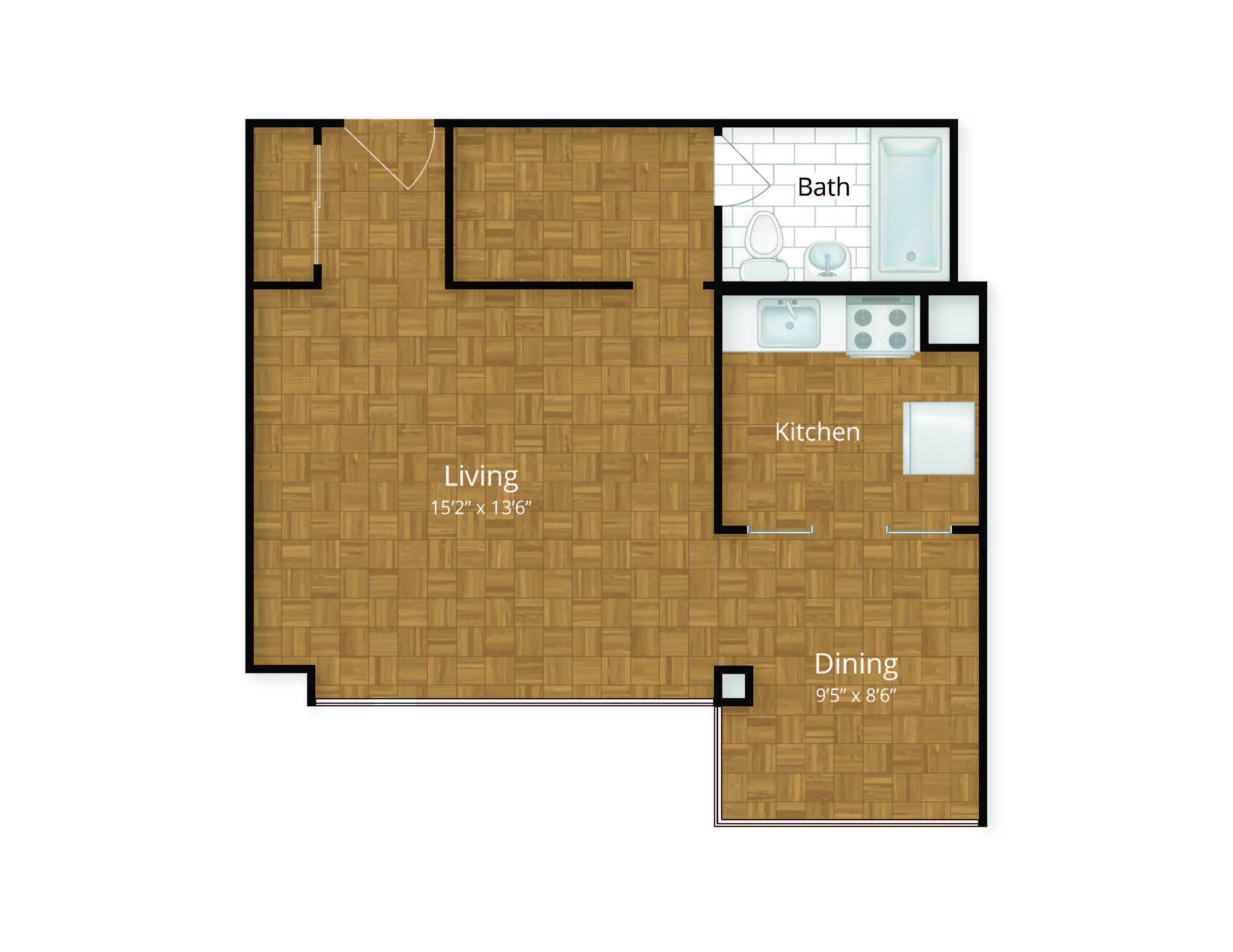 Floor plan for studio, 1 bath, 484 sqft